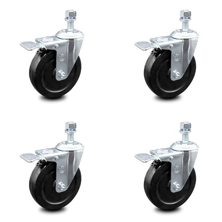 Service Caster 5 Inch Hard Rubber Swivel 12mm Threaded Stem Caster Set Total Lock Brake SCC SCC-TSTTL20S514-HRS-M1215-4